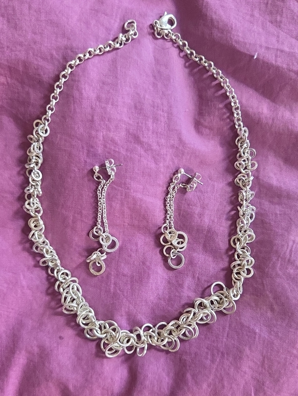 Vintage Avon Silver Links Chunky Rolo Neckace & Drop Earrings Set